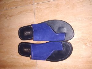 male blue slippers with leather sole