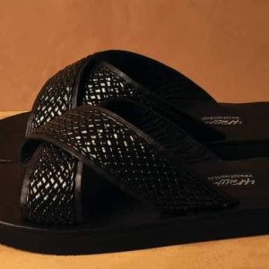 Black Male Cross-Strap Woven Leather Sandals