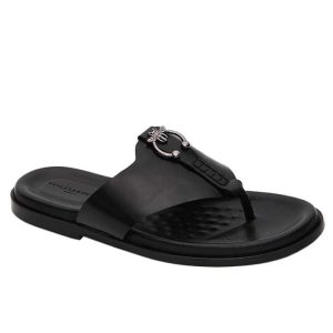 Black male sandals featuring a toe-post design