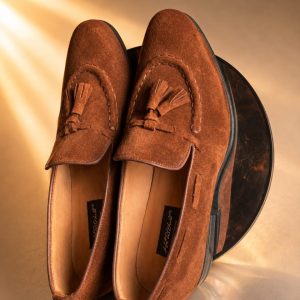Luxury Brown Suede Tassel Loafers For Men
