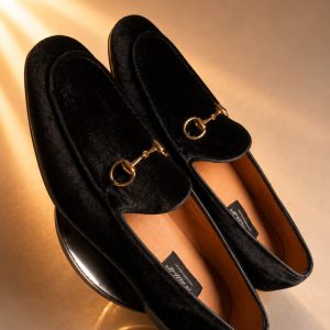 Luxury Black Suede Horsebite Loafers For Men