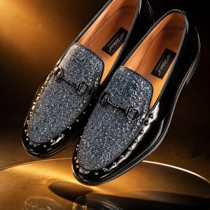 Male Luxury Black Glitter Loafers