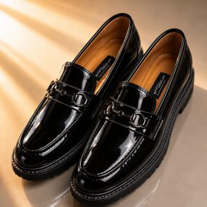 Male Luxury Black Patent Leather Bit Loafers
