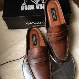 Men's Premium Brown Leather Half Shoe Mule Loafer