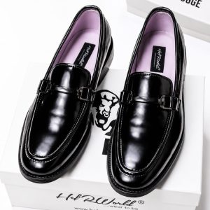 Men Premium Black Shiny Leather Loafers