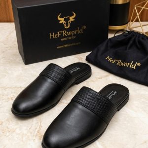 Men’s Black Leather Half Sandal