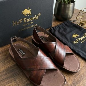 Women’s Brown Leather Cross-Strap Sandals